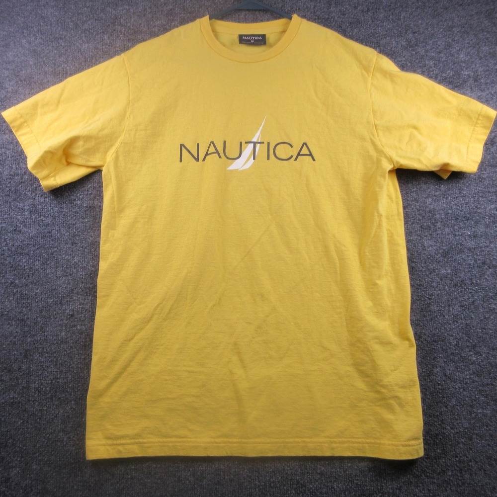 Nautica Shirt Mens Medium Yellow Logo Graphic T Shirt Tee Nautical Sailing